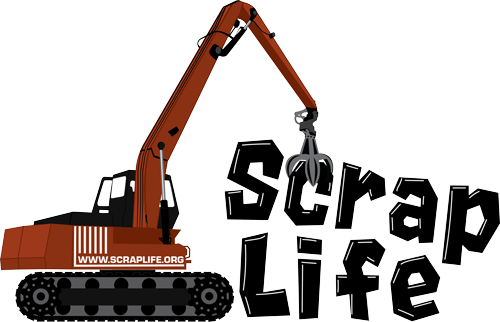 Scrap Life Logo showing a crane lifting up the word scrap